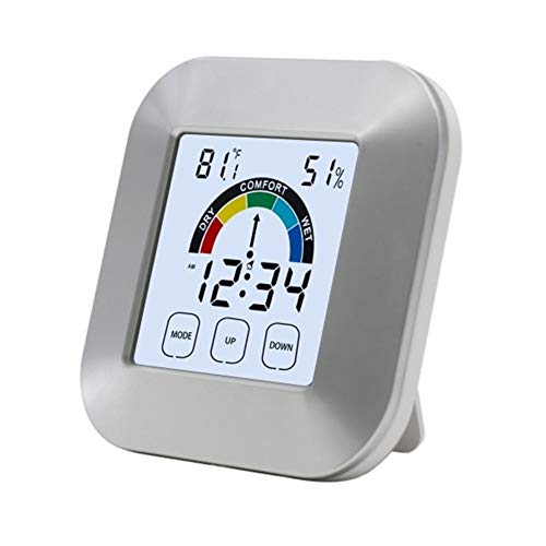 Hind - Higrómetro e higrómetro Digital para Interior, Control del Aire, Tipo de Pantalla táctil electrónica, con Reloj y Temporizador y Pantalla táctil Inteligente, para casa y Oficina