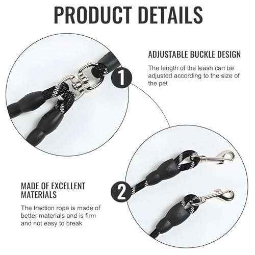 Jecdfs 1pcs Hundeleine Doppelleine für 2 Hunde,schleppleine für kleine Hunde,Verstellbare Doppelleine aus Kletterseil, Keine Verwicklung, Sicher und Robust,Schwarz