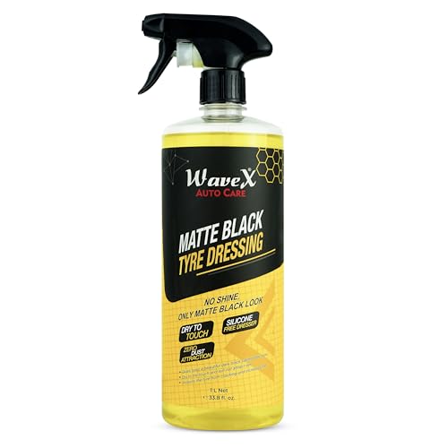 Image of Wavex Matte Black Tyre Dressing (1L) Tyre Polish for Car | Liquid Car Tyre Polish for Dry to Touch, Matte Finish | Tyre Polish with Zero Dust Attraction