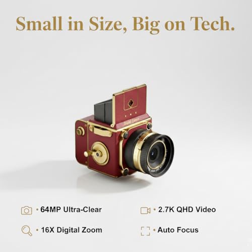 Image of Vintage Digital Camera, 64MP 2.7K Retro Point and Shoot Camera with Autofocus, 2 inch IPS Waist-Level Screen & 16GB TF Card, 16X Zoom Compact Photography Camera for Beginners Kids Teens, Butterfly Door