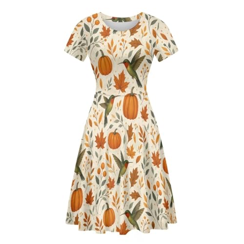 Image of HUGS IDEA Womens Puffy Swing Midi Dress Round Neck Short Sleeve Party A-Line Dresses
