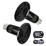 OMAYKEY 75W 2 Pack Ceramic Heat Lamp Bulb with 1-pcs Digital-Thermometer, Infrared Reptile Heat Emitter Heater Lamps Bulbs for Pet Brooder Coop Chicken Lizard Bearded Dragon Turtle Snake Aquarium