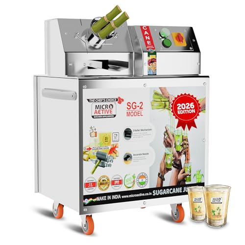 Image of MICROACTIVE 2HP Virat Heavy Duty Sugarcane Juicer Machine SS-304 Roller & 3-Roller Mechanism with Full SS Body (2 HP | 1500 Watts)
