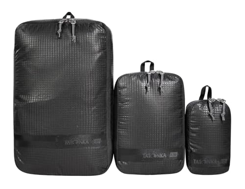 Tatonka Packwürfel Stuffsack Zip Set 3 - Ultraleichtes und platzsparendes Packtaschen-Set mit Reißverschluss - 3 Taschen in verschiedenen Größen (Black)