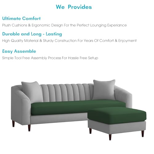 Image of Casaliving Doraldo 4 Seater L Shape Convertible Sofa Set for Living Room, 3 Seater & Ottoman Modular Sectional Couch for Small Space (Green Grey Colour) Fabric