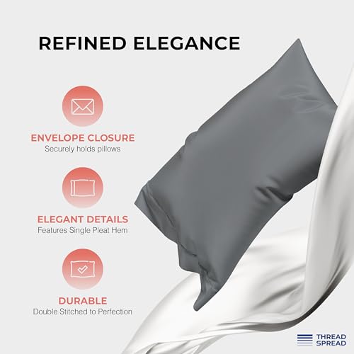 Image of THREAD SPREAD 100% Egyptian Cotton King Size Sheets Set - Luxury 1200 Series Plush Collection Egyptian Cotton Sheets King Size (4 PC, Dark Grey), Silky Soft, Cooling, 17 inch Deep Pocket Bed Set