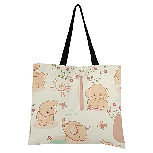 LDIYEU Lindo Fondo De Pantalla De Elefantes Bolsa Compra Reutilizables Bolsas de Mano para Trabajo Escuela Comestibles Plegables de Playa para Mujeres Niñas
