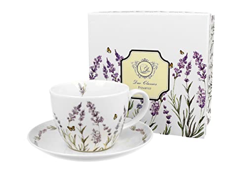 DUO FLORAL Jumbobecher 470 ml PROVANCE mit Untertasse, New Bone China...