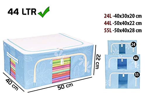 Image of TEKCOOL Foldable Steel Frame Clothes Organizer Storage Box for Wardrobe, Saree, Shirts, and Blankets (44 Ltr - Pack of 4, Oxford Fabric).