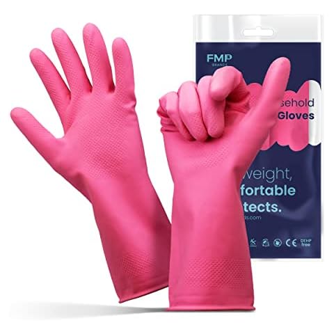 FMP Brands Cleaning Gloves, 12 Pairs Rubber Gloves for Washing Dishes, Non-Slip Dishwashing Gloves, Waterproof Reusable Latex Dish Gloves for Kitchen, Bathroom, Household, Gardening (X-Large, Pink) Cover