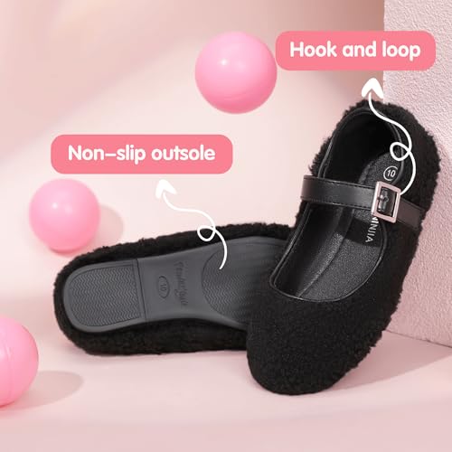 PANDANINJIA Girls Dress Shoes Ballet Flats Faux Fur School Wedding Party Toddler Little Big Kid Girls Mary Jane Shoes4