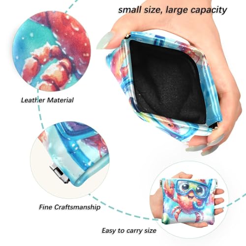 Cute Crab Underwater Coin Purse Leather Pouch Change Purse, Squeeze Coin Pouch for Cards, Keys & Lipsticks, Unisex2