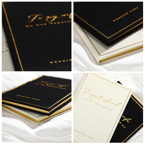 2 Pcs Wedding Vow Books His and Her to Husband Wife Wedding Must Have Registry Ideas Gold Foil Lined Page Premium Engagement Gift for Guest Groom Newly Engaged Couple(Black-White) - Image 6