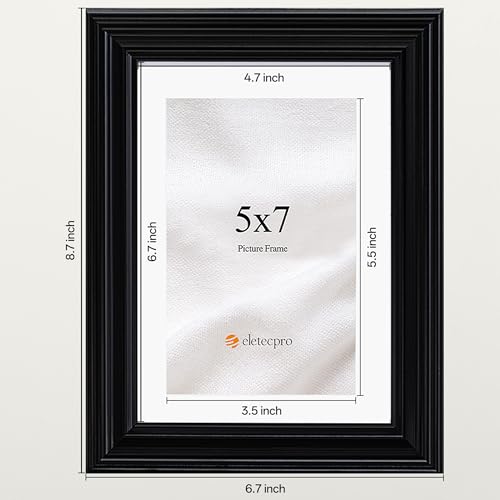 Image of eletecpro 5x7 Black Picture Frames Set of 4, Vintage Photo Frames with Clear Acrylic Cover, Gallery Wall Art Display 4x6 Photo with Mat or 5x7 without Mat for Tabletop and Wall Mount, Home Decor