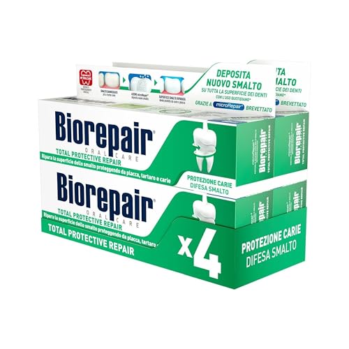 Biorepair, Dentifricio Total Protective Repair, Protezione da Carie, Tartaro e Placca, Difesa Smalto, Con MicroRepair, Azione Antibatterica, Senza Fluoro e Parabeni, 4x60ml