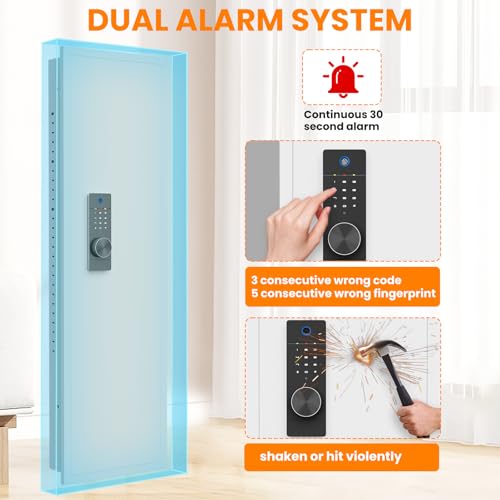 Image of 53.15 inch Wall Safe Between the Studs, Biometric Fingerprint Hidden Safe with Dual Alarm System and Silent Mode, Wall Gun Safe with 3 Adjustable Shelves and Magnetic Slot (White-Fingerprint)