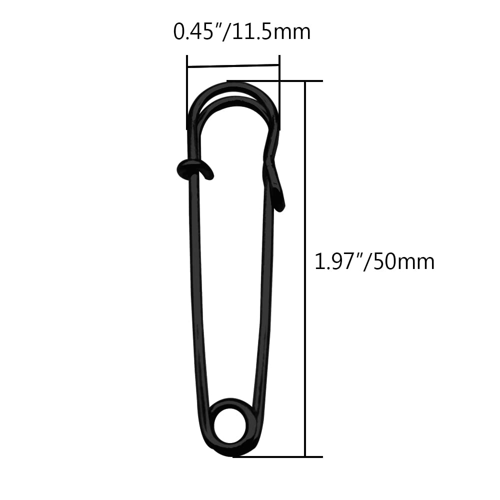 Broches de seguridad de 50 mm, para mantas, manualidades, faldas, suéteres, chales, paquete de 30 (2 pulgadas/50 mm, negro)
