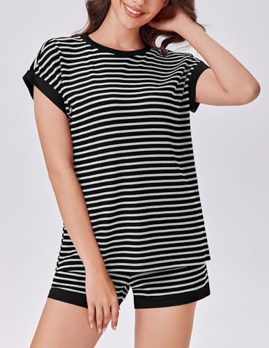 Image of Ekouaer Two Piece Sets for Women Summer Striped Lounge Set Vacation Outfit