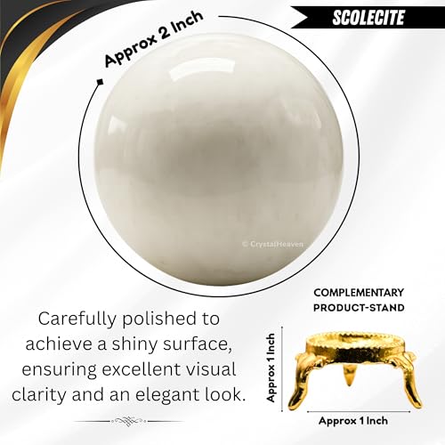 Image of Certified Scolecite Crystal Ball for Meditation - Premium Crystal Vastu Items for Home and Feng Shui Items for Good Luck - Ideal for Pooja Supplies and Spiritual Practices (2 inch Inch)