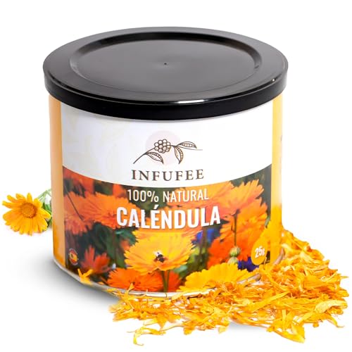 Caléndula (Lata 25g) - té de caléndula - flores de caléndula secas 100% pura y natural para infusión - té de hierbas - Infusión antiinflamatoria.