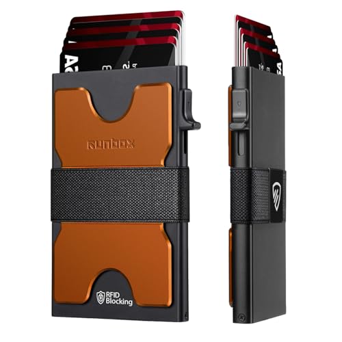 Image of RUNBOX Slim Wallet for Men, RFID Aluminum Pop-Up Card Holder for 12 Cards | Minimalist Front Pocket Design, Elastic Cash Strap, RFID Protection, Gift for Men on Birthdays, Father's Day, and Christmas