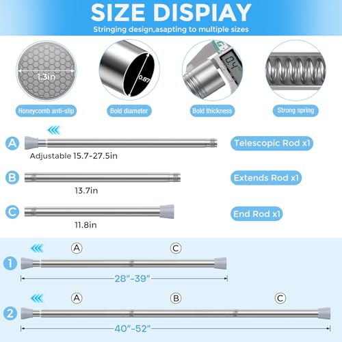 Image of Tension Curtain Rod Silver Tension Rod 2pcs Spring Curtain Rod Non Slip Tension Rods For Windows 28 to 48 Inch No Drilling Adjustable Tension Rods of Curtain Window Closet Kitchen Wardrobe