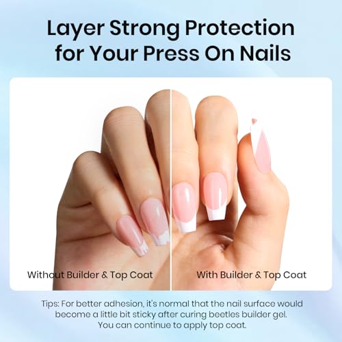 Image of Beetles Builder Gel and Extra Glossy Top Coat No Wipe for Nails with Nail Brush, 15ml Low Heat Hypoallergenic Clear 7 in 1 Builder High Shine Long Lasting Top Coat Gel Nail Polish