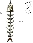 WANLIAN Fish Skeleton Wind Chime, Cast Iron Retro Metal Fishbone Wind Chime | Bronze, 15.7 x 2.8 in, with S-shaped hook, Fish Wind Chime for Patio Porch Garden Balcony Beach House and Fishing Lovers
