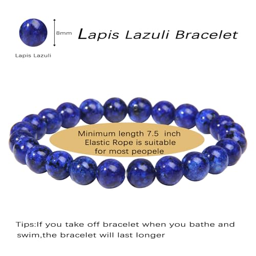 8mm Lapis Lazuli Bracelet for Women Men,Handmade Gemstone Stretch Elastic Healing Crystal Bracelets Blue Stone Beaded Jewelry Protection and Luck3