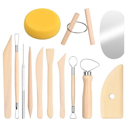 13 Piezas Herramientas de Escultura de Arcilla, Herramientas de Cerámica, Set de Herramientas de Modelado, Set de Herramientas de Esculpir para Principiantes, kit de Alfarería para Tallado de Arcilla