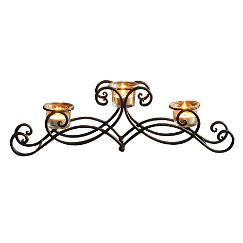 Adeco Iron Table Top Candle Holder, Scroll Design Decorative Candelabra for Home Decor