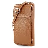modamoda de - P06 - ital. Damen Umhängetasche Geldbörse Handytasche Leder, Farbe:Cognac