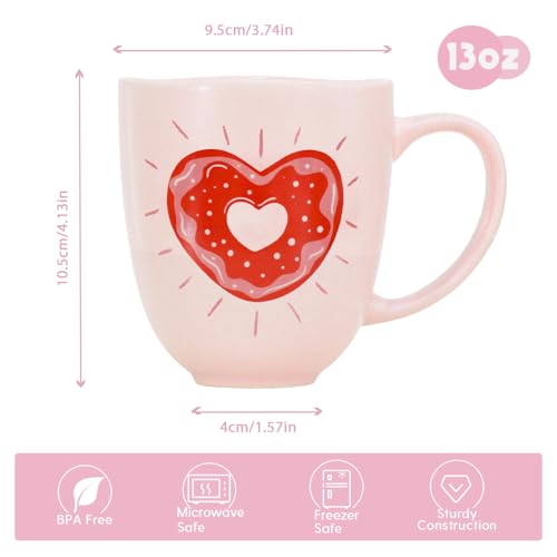 Taza de cerámica rosa de 13 oz con diseño corazón miniatura 2