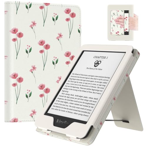 Image of MoKo Case Fits All-New 6 inch E-Reader(11th Gen, 2024 /2022)(10 /8th Gen,2019 /2016),Ultra Lightweight PU Shell Cover with Auto Wake /Sleep for Ebook 2024,Not for Kobo Aura 2 /Remarkable, Pink Little Flowers