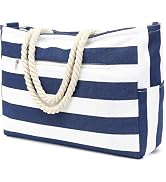 Fammart Large Canvas Beach Bag for Women - Waterproof Travel Tote Bag with Lunch/Wet Pocket, Sand...