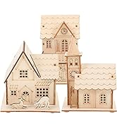 Kichvoe LED Unfinished Wood Christmas Village Glowing Gingerbread Houses Light Up Snowy Small Fig...
