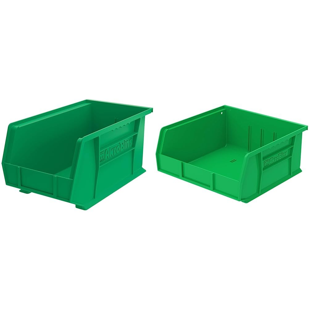 Akro-Mils Plastic Hanging Stackable Storage Bins Bundle - 15-Inch x 8-Inch x 7-Inch (12-Pack) and 11-Inch x 11-Inch x 5-Inch (6-Pack)