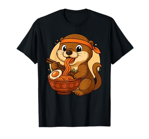 Kawaii Otter Eating Ramen Grafik Japanischer Otter Grafik T-Shirt