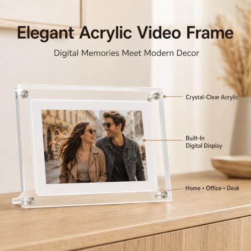 Image of 7 Inch Digital Picture Frame, 8GB Acrylic Video Picture Frame with Sound and Loop Playback, No WiFi or App Needed, Desktop Photo Display Gift for Family, Couples, Pets and Home Decor