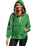 PESION Womens Packable Anorak Half Zip Waterproof Pullover Jacket, Waterproof Raincoat Lightweight Rain Jacket Windbreakers, Green, Large