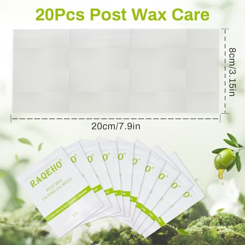 RAQEHO 20PCS Post Wax Wipes - After Waxing Calming Oil Wipes Post Wax Care for Body Facial Waxing Remover Aftercare Product for Hair Removal After Wax Care Remove Residue Waxing Aftercare Supplies