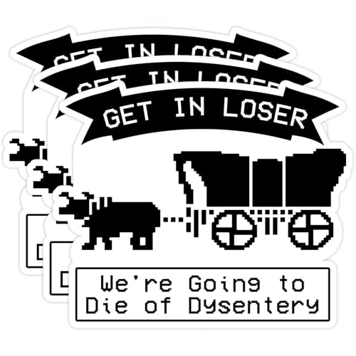 Set 3PCS 3 Inches - Get in Loser were Going to Die of Dysentery Sticker Funny Quote Saying 3" Waterproof Vinyl Decal for Water Bottles, Tumblers, Laptop, Kindle, Helmet - Gifts for Kids, Girl, Boy