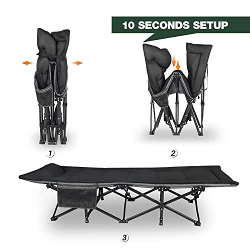 REDCAMP Padded Folding Camping Beds for adults, 28" Extra Wide Heavy Duty Sturdy Camp Bed with Mattress Portable, Strong Thicker Tubes Sleeping Cot Outdoor Travel Office,Black - Image 7