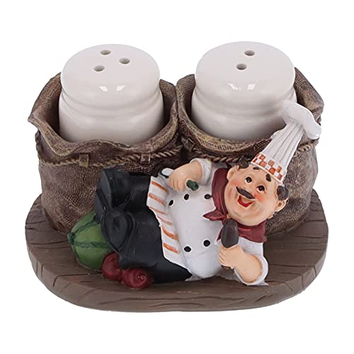 Salt Pepper Bottle Holder Resin Chef Statue Salt Bottle Holder Cute Chef Resin Figurine Flip Oil Dispenser Bottle for Storting Kitchen Spices Shaker