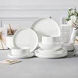 MALACASA 24-częściowy zestaw porcelanowej zastawy stołowej, seria LUNA, biały, po 6 talerzy obiadowych, talerzy na zupę, talerzyków deserowych i miseczek na musli, dla 6 osób
