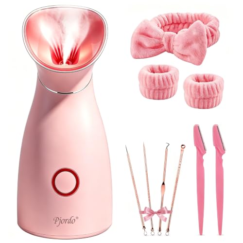 Image of Pjordo Facial Steamer Spa Kit, Nano Ionic Face Steamer for Facial Deep Cleaning Unclogs Pores Sinuses Moisturizing, Warm Mist Humidifier Steamer for Face Home Sauna Spa, Self Care Gifts for Women