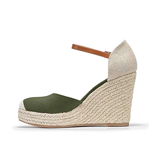 Image of FISACE Womens Summer Espadrille Heel Platform Wedge Sandals Ankle Buckle Strap Closed Toe Shoes