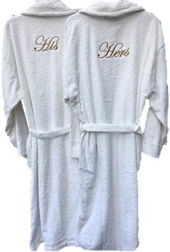 Embroidered His & Hers Pair of Bathrobes/Dressing Gowns - White