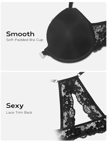 Front Closure Bras for Women Lace Racerback Sexy Plunge Lightly Padded Smooth Tshirt Underwire Push Up Bra4