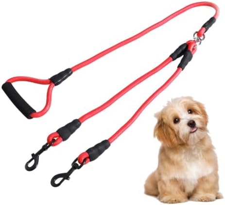 ifundom Double Head Dog Leash for Puppies and Pet Dogs, Red Braided Pp Rope with Comfortable Fit and Neck Protection, for Outdoor Training and Walking, Sturdy Pet Traction Strap